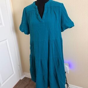 Chico's Vibrant Teal Cotton Gauze Dress